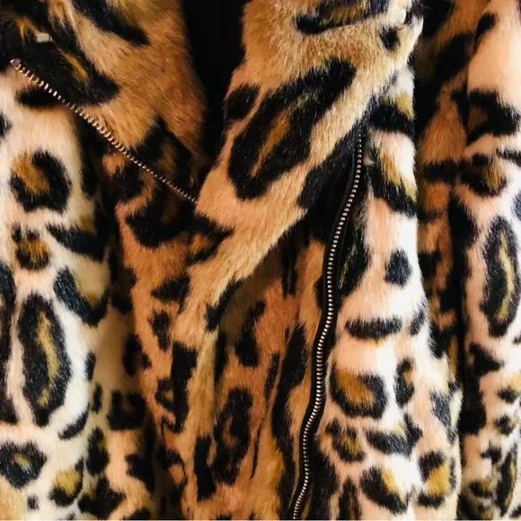 Leopard faux fur Moto Jacket Size XL - Picture 2 of 9